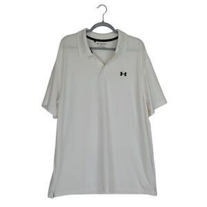 Under Armour Polo Shirt Mens XXL White Short Sleeve Heatgear